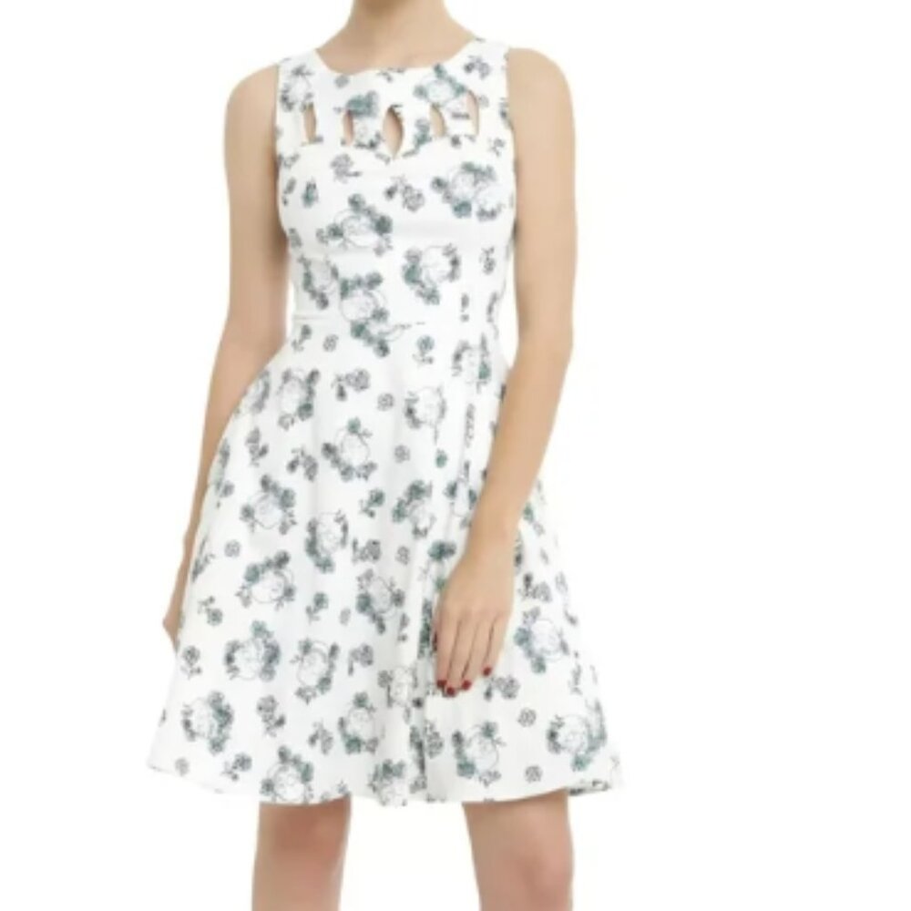 Hot Topic Womens Cutout Neckline Skull Floral Print Fit and Flare Dress Sz L